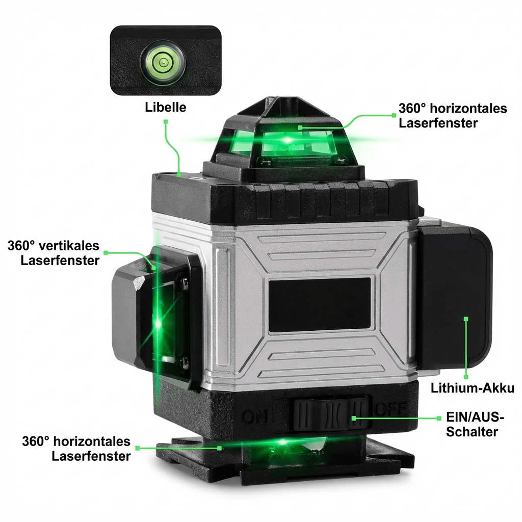T2 Professional™ 4D Kreuzlinien - Laser – 16 Linien, 360° Grünlaser mit APP - Steuerung - Luminis