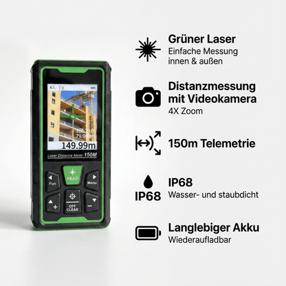 T1 Professional™ Laser - Entfernungsmesser 150 m – Grünlicht, IP68 & Kamera - Luminis